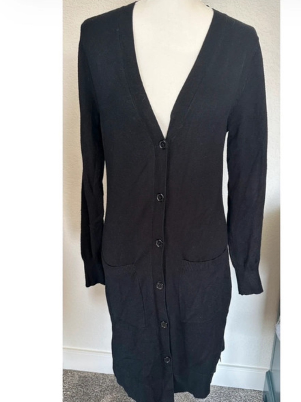 Women’s Cielo Long Black V-Neck Button Cardigan Sweater